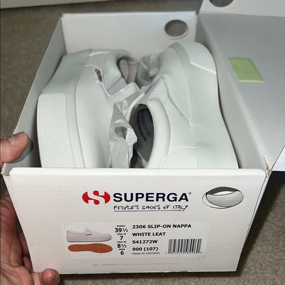 Superga White Slip-On Napa Leather Sneakers 8.5 NEW in box - Picture 7 of 7